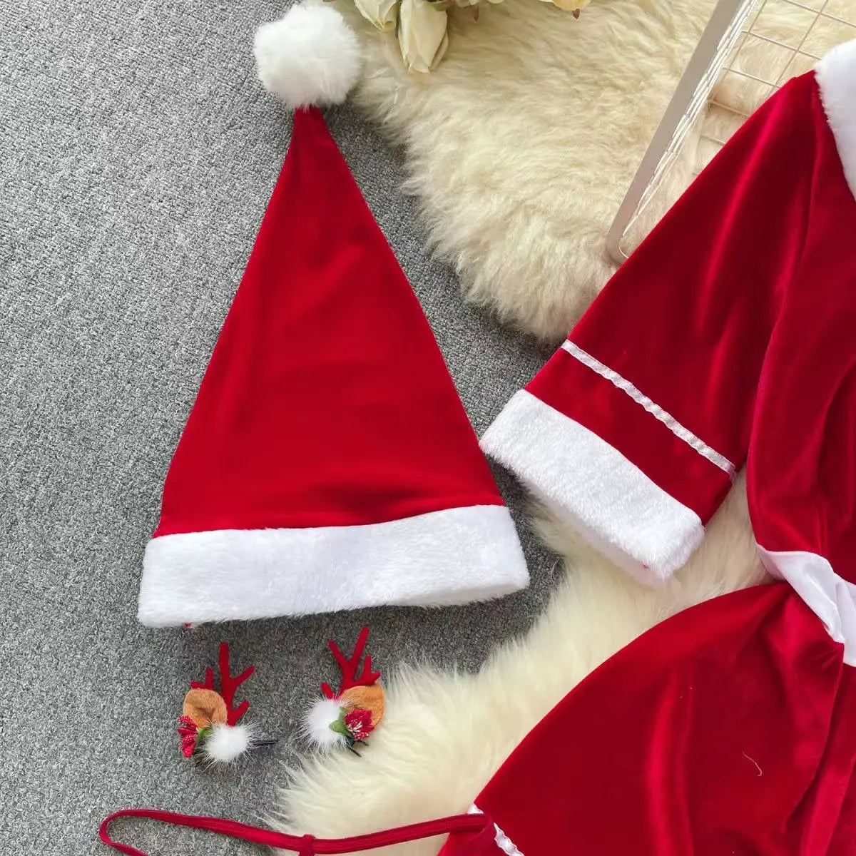 Sexy Christmas Cosplay Dress Red Halter Neck Mini Costume