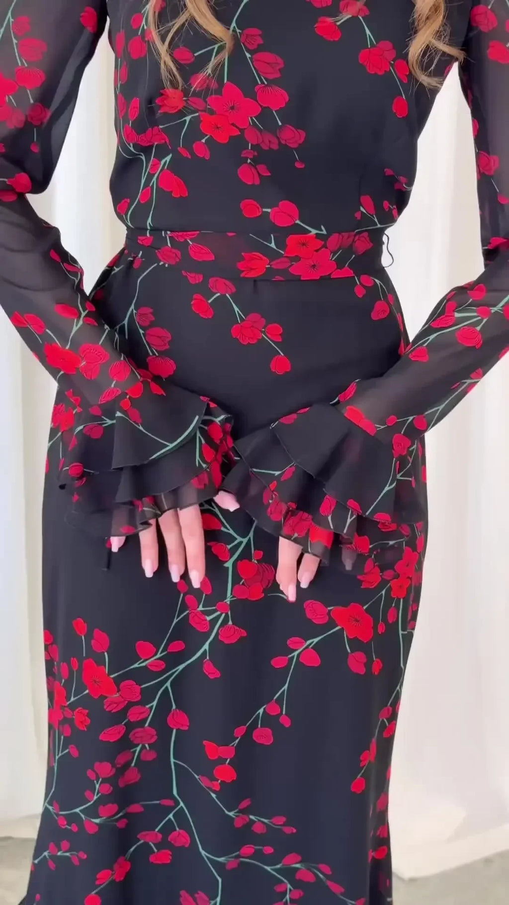 French Floral Printed Evening Dress For Women Slim Fit White