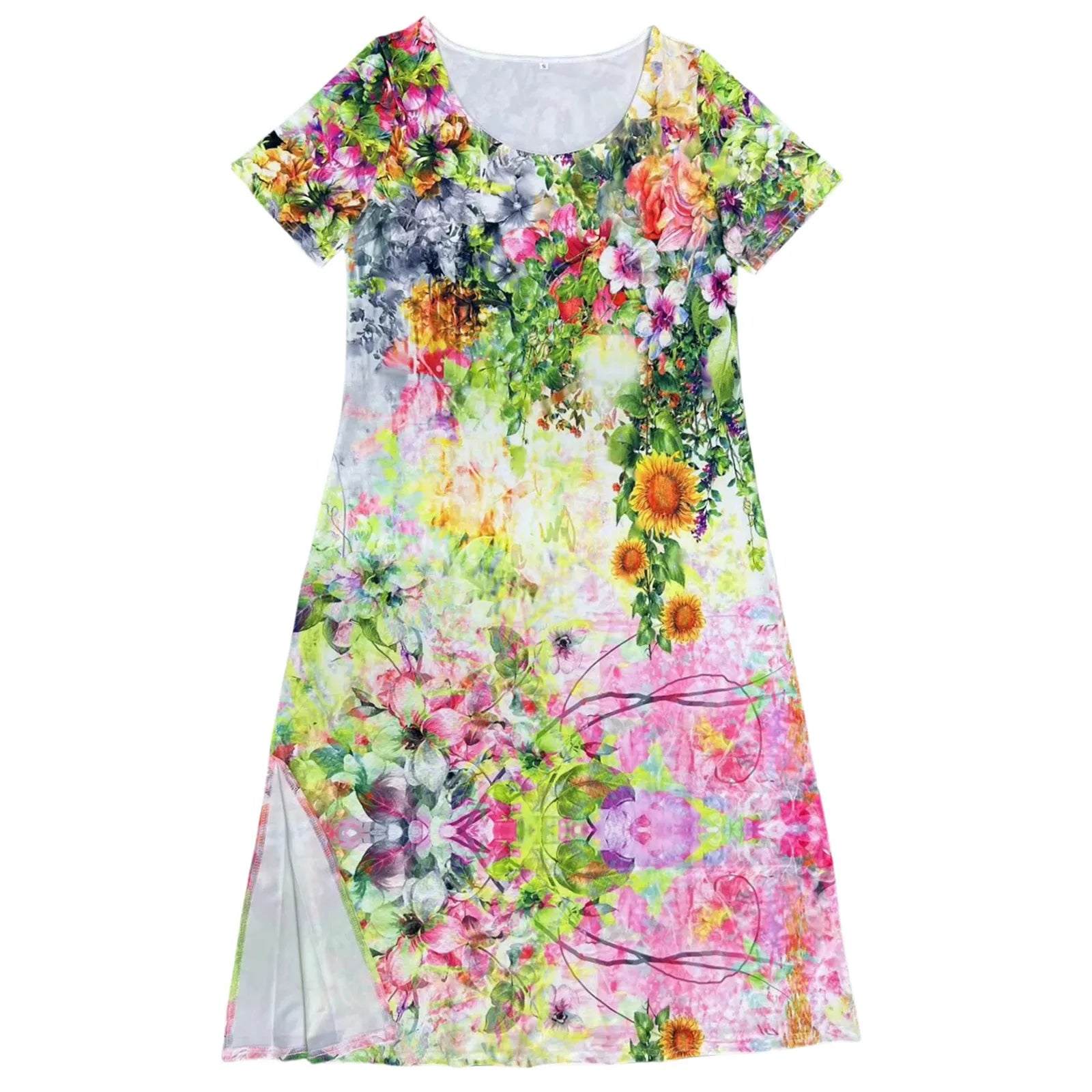 Women Allover Print Dress With Round Neck Short Sleeves