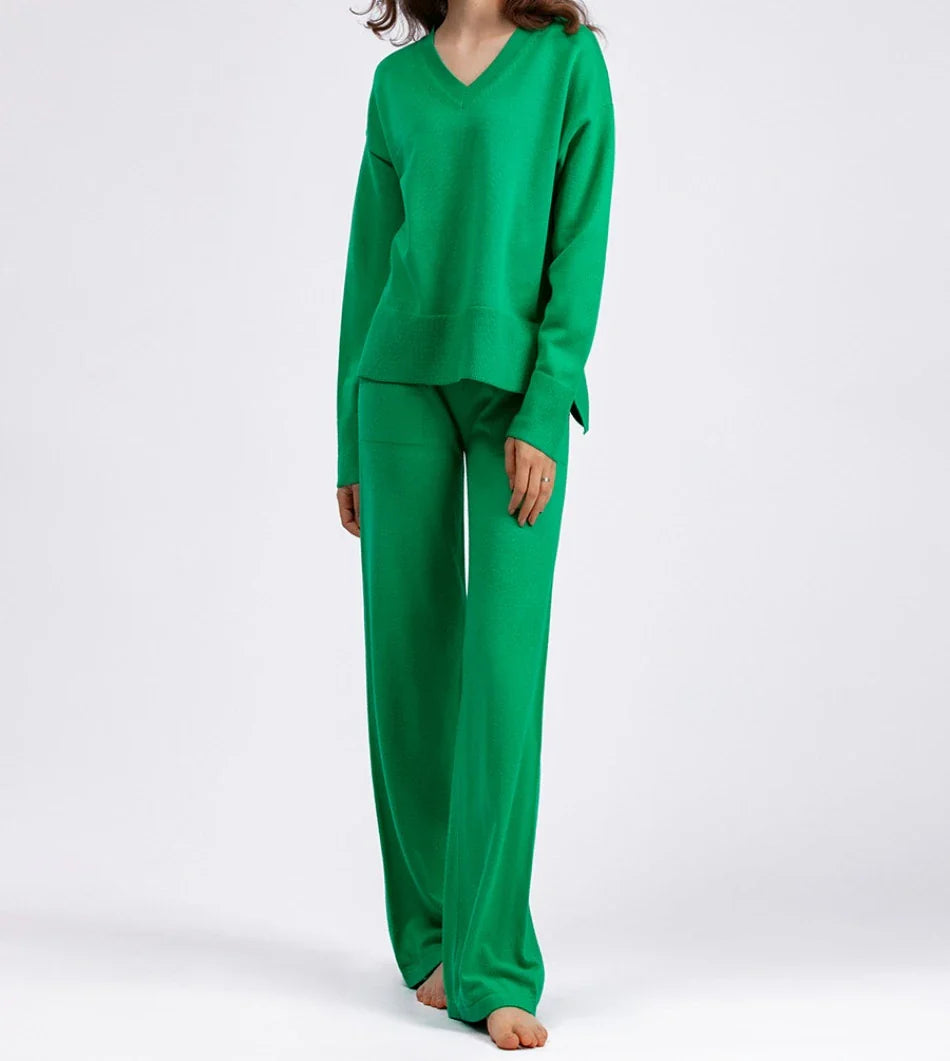 Casual Women's Sweater Pullover Knit Two-Piece Set with Loose Pants for Autumn and Winter