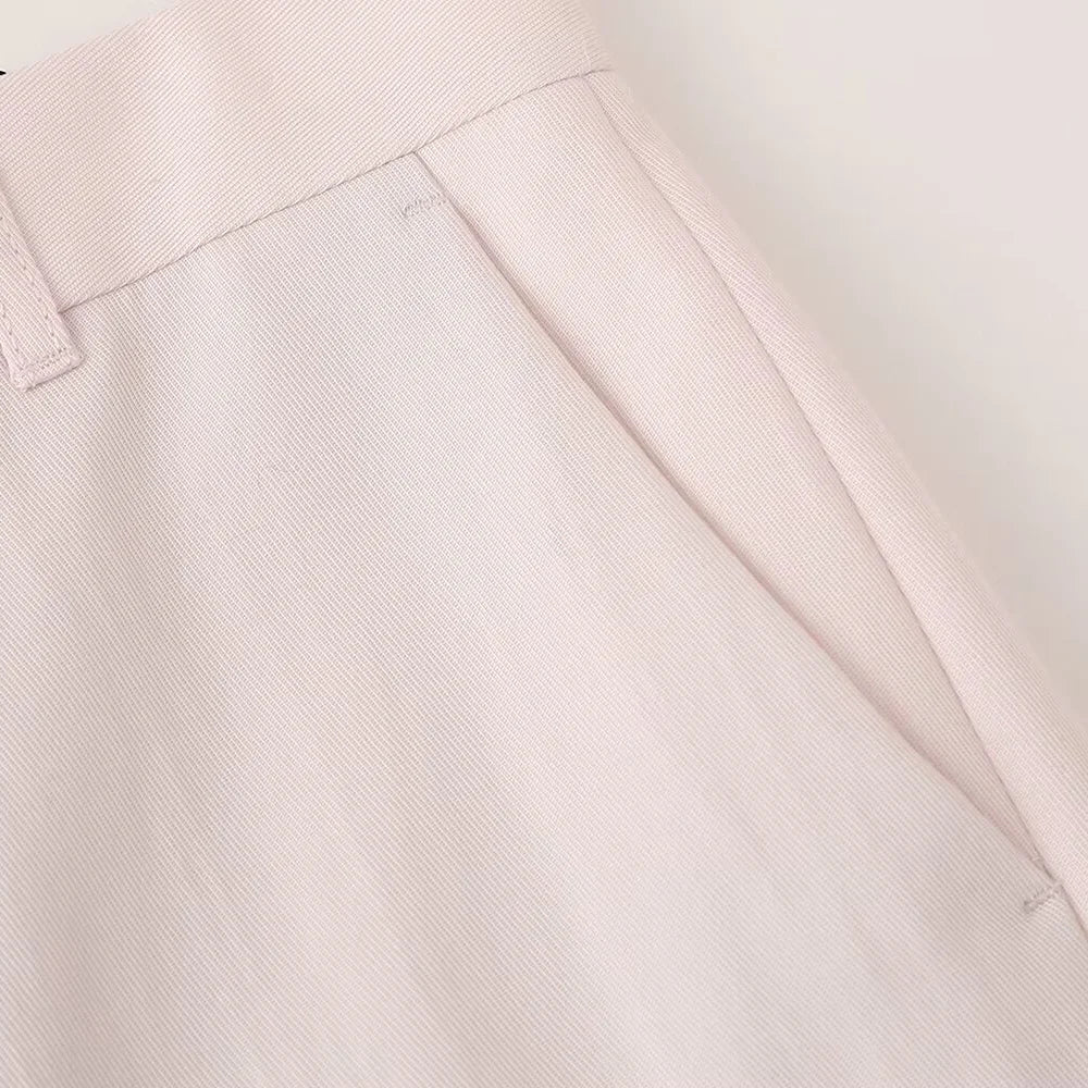 Pink Draping Casual Double Breasted Women's Commuter Suit Coat with Straight Leg Pants