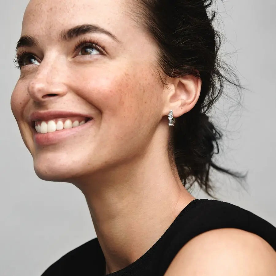 925 Silver Hoop Infinite Love Earrings with Blue Flower and White Stone Heart Pendant for Women Jewelry