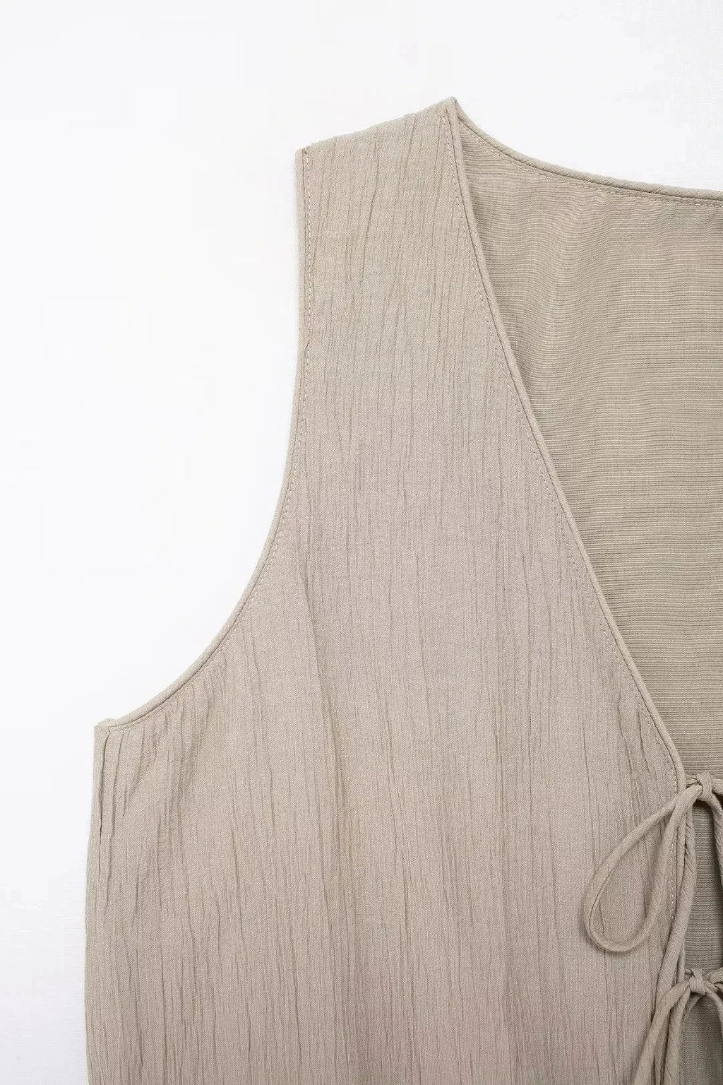 Summer Women's Elegant Solid Color Skirt Set Casual V-neck Bow Lace-Up Sleeveless Crop Vest Top with Loose Drawstring Midi Skirt