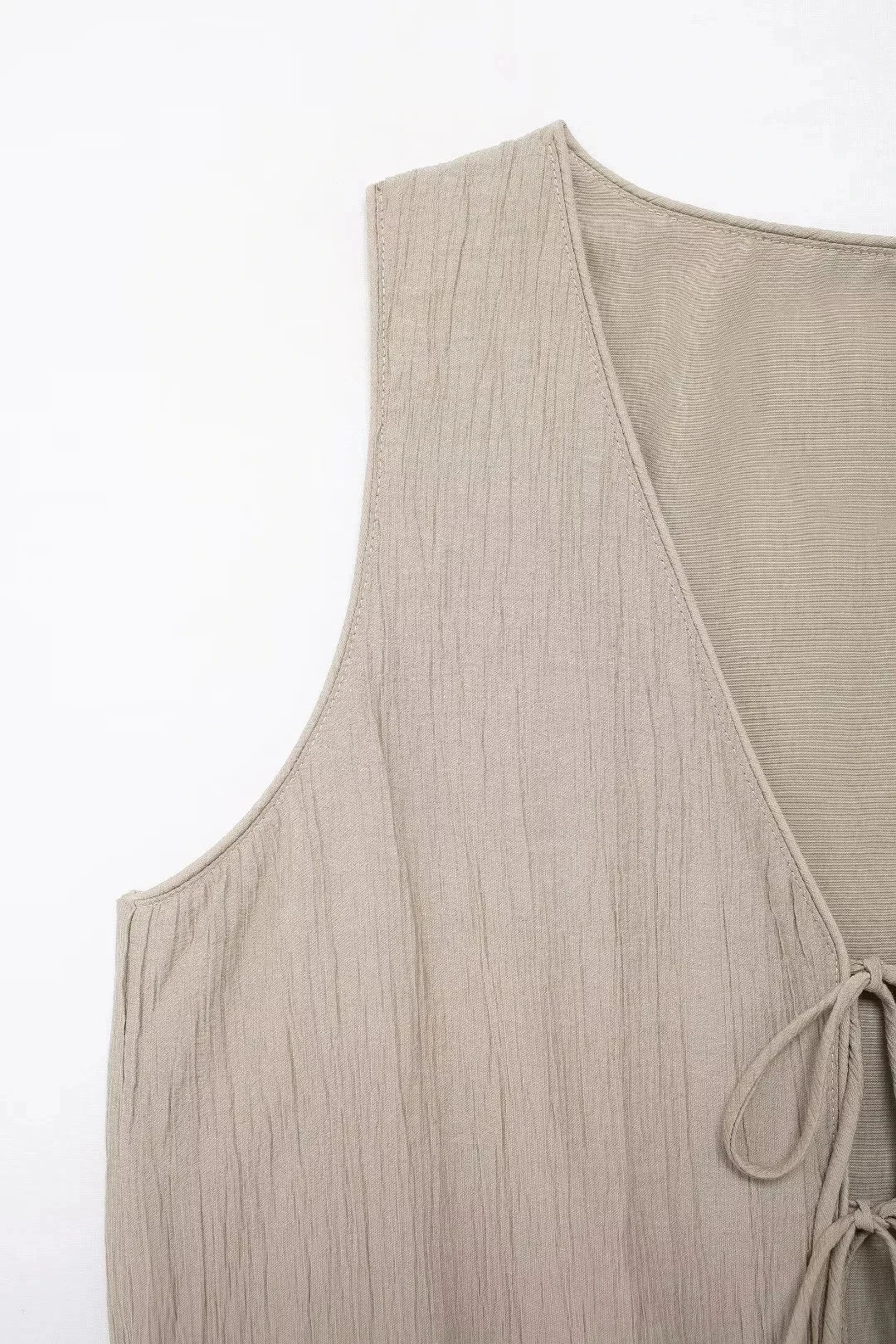 Summer Women's Elegant Solid Color Skirt Set Casual V-neck Bow Lace-Up Sleeveless Crop Vest Top with Loose Drawstring Midi Skirt