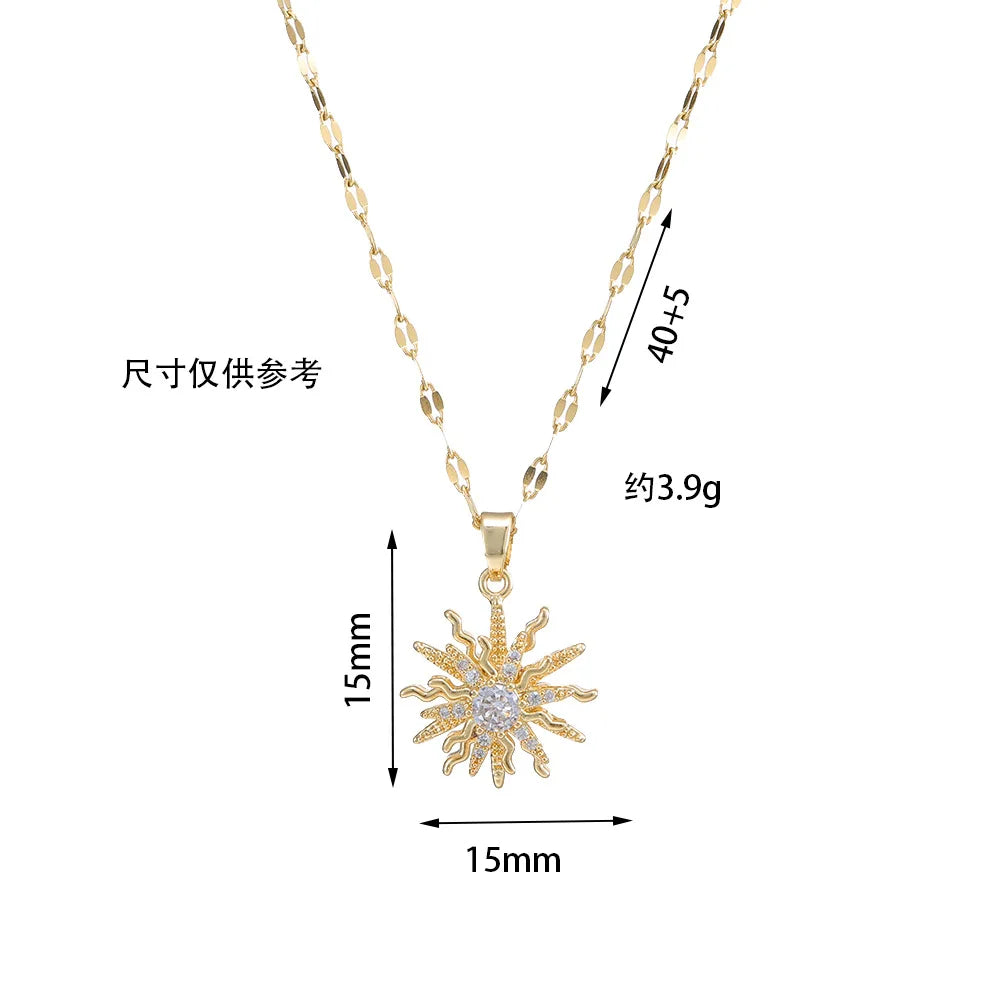 Gold Color Zircon Flower Pendant Necklace for Women Elegant Party Jewelry Gifts