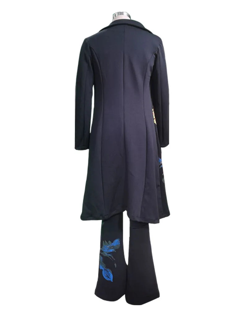 Three Piece Women's Outerwear Set with Long Sleeve Coat, Tank Top, and Flared Trousers