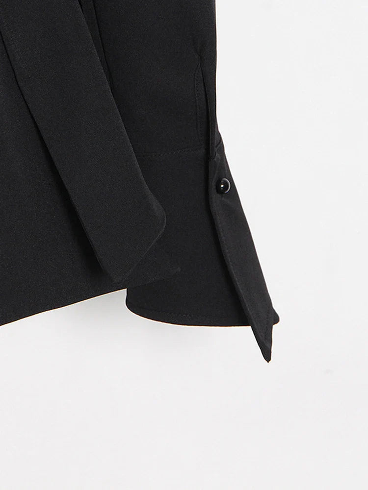 Solid Patchwork Folded Lapel Blouse for Women Long Sleeve Spliced Single Breasted Minimalist Casual Shirt