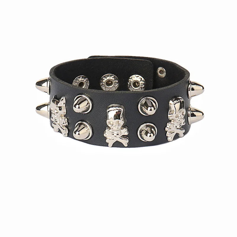 90s Fashion Punk Style Spiked PU Leather Bracelet with Square Studs and Multi-Row Design