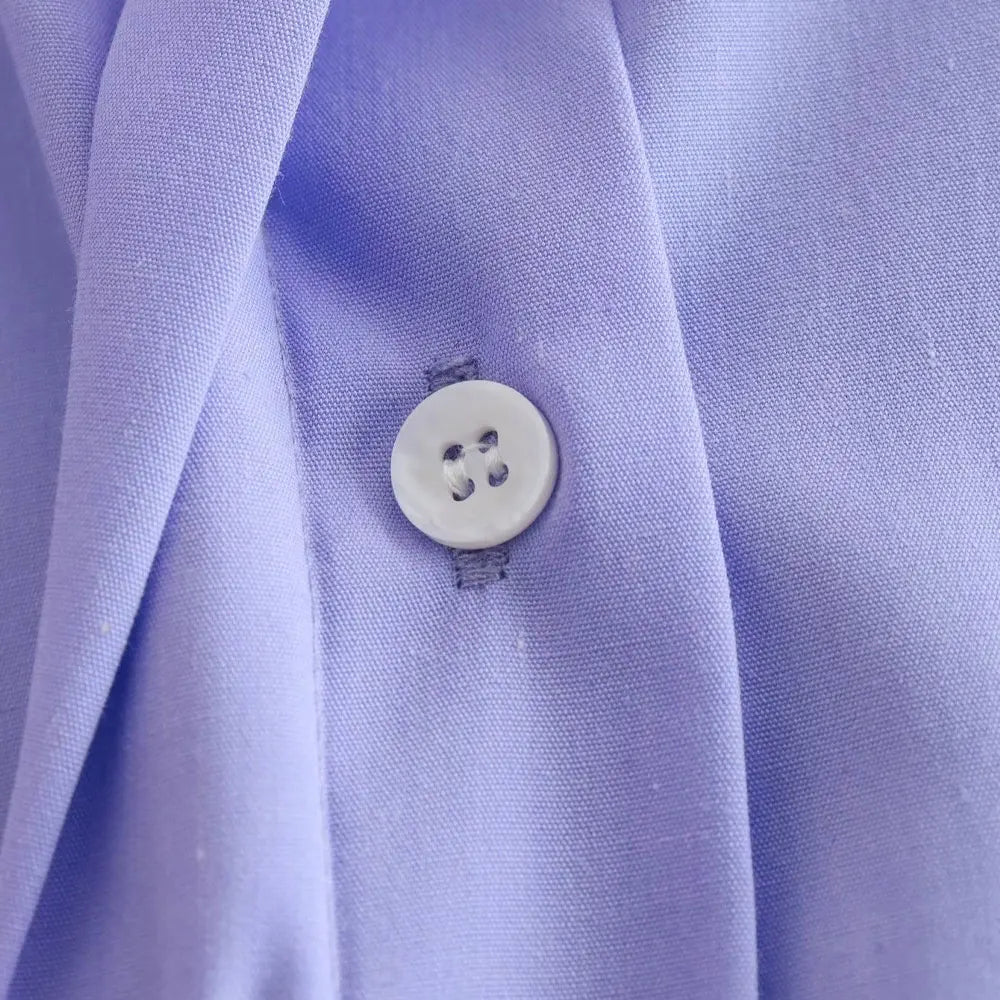 Women's Vintage Loose Cropped Shirt Long Sleeve Front Button Blouse Chic Casual Top