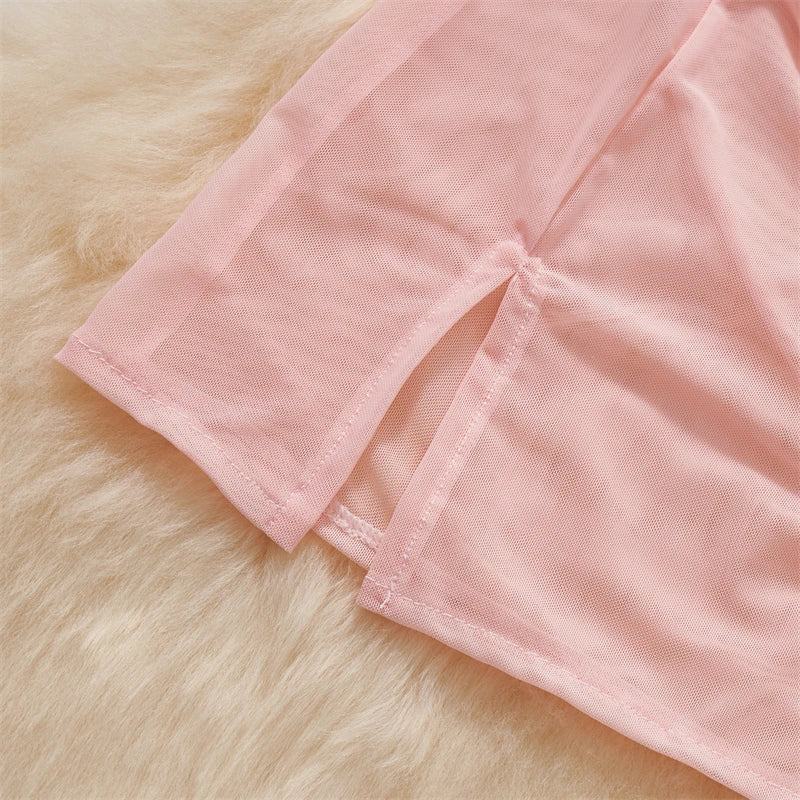 Kawaii Sheer Lace Patchwork Dress With Slit Party Wear