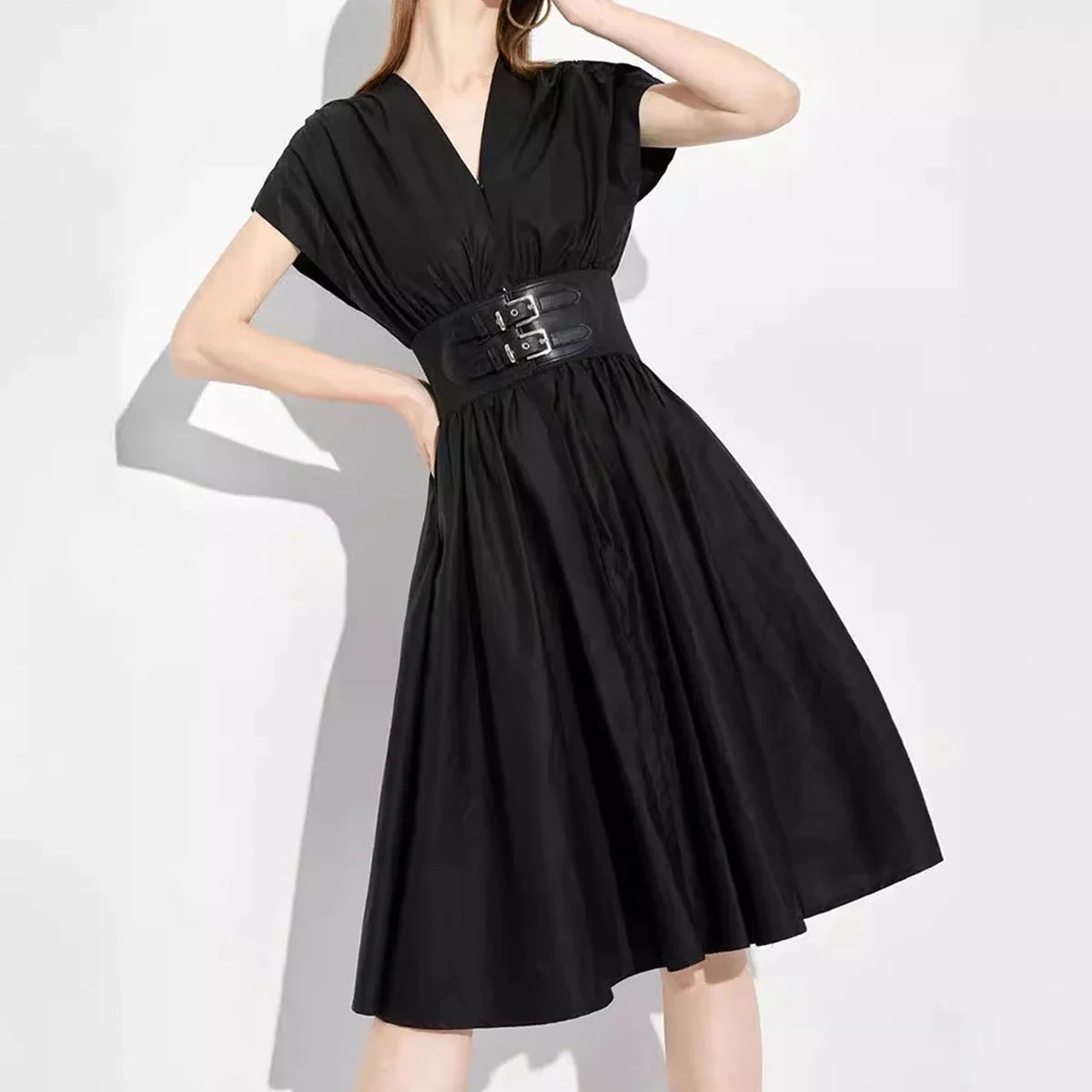 Black V Neck Sleeveless Long Dress For Office Party