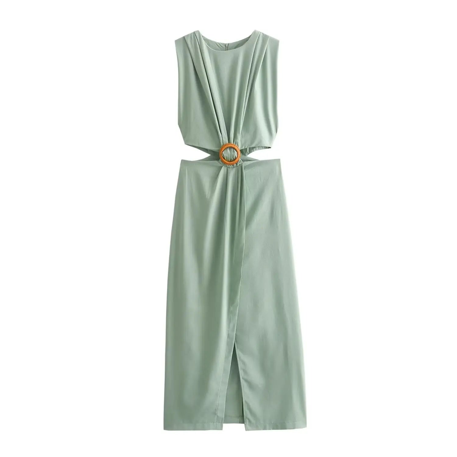 Womens Summer Dress O Neck Sleeveless Zipper Dress