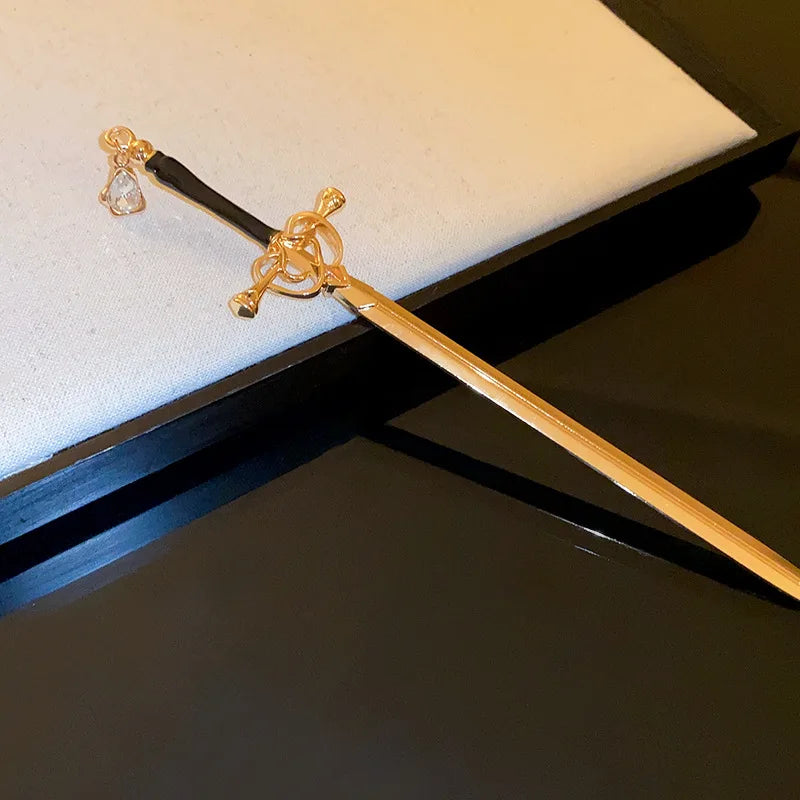 Sword Hairpin Headdress for Women Vintage Hair Accessories Geometric Ponytail Holder DIY Hairstyle Jewelry