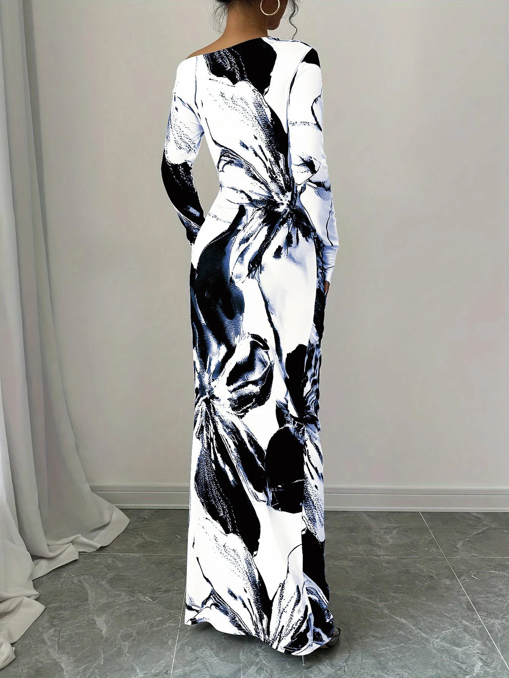 Off Shoulder Dress Slim Fit Printed For Spring Summer