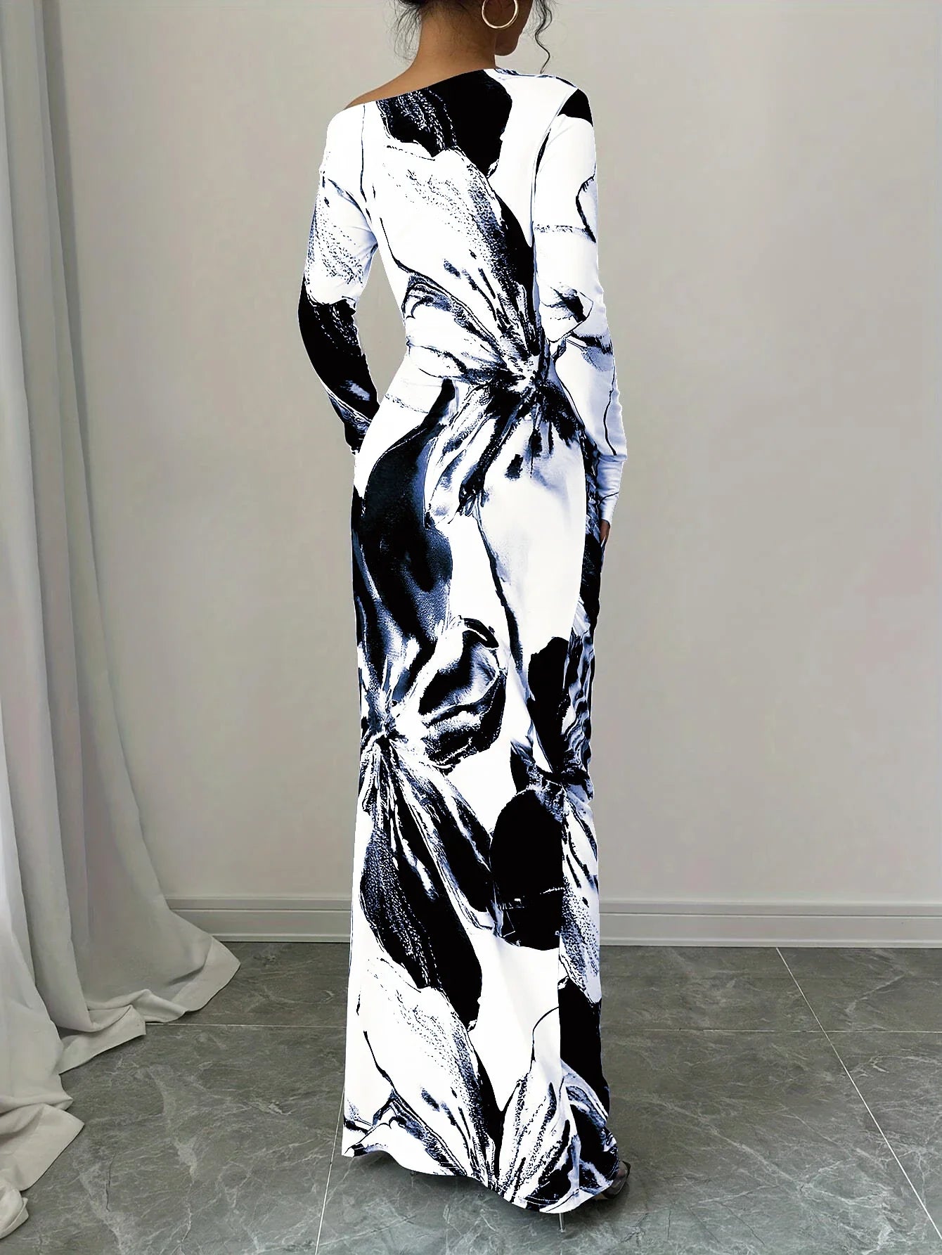 Off Shoulder Dress Slim Fit Printed For Spring Summer