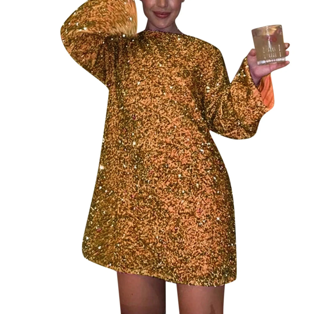 Backless Sparkling Sequin Party Dress With Bow For Women