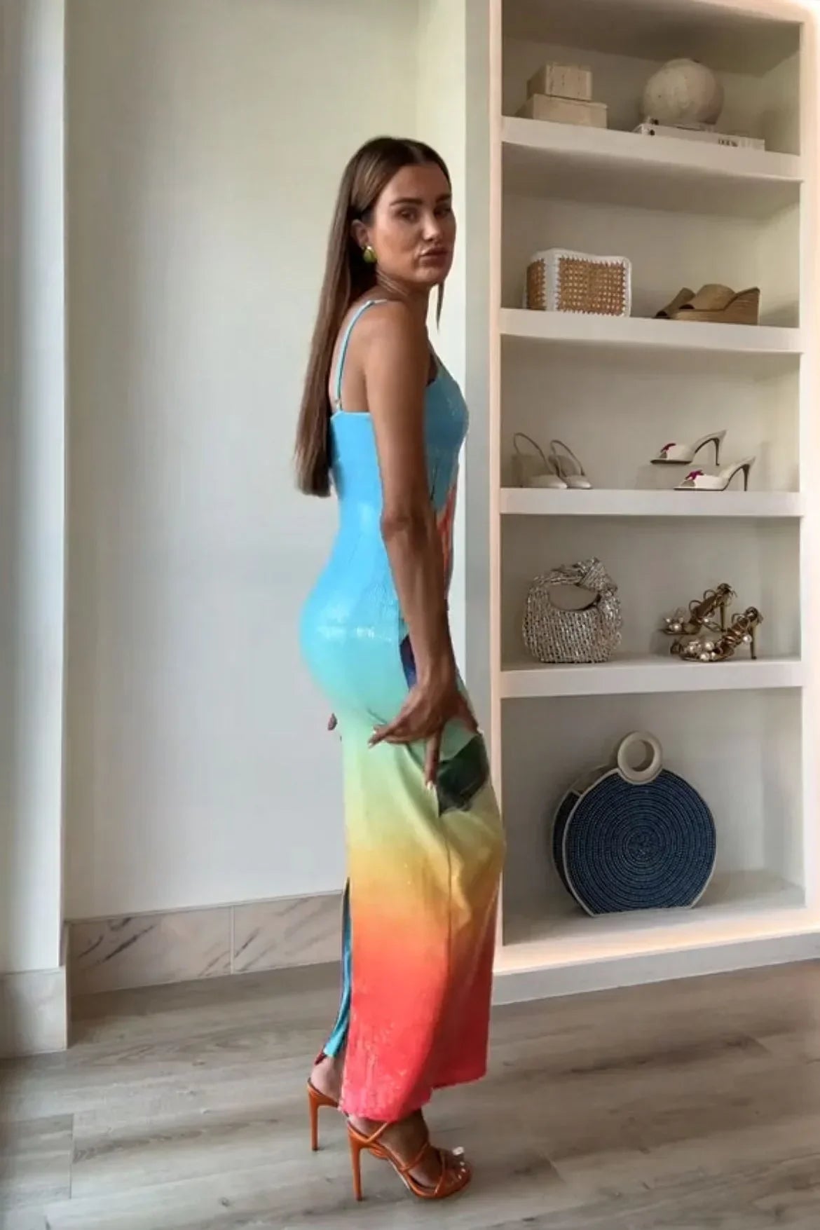 Sequin Print Suspender Dress for Casual Party Wear