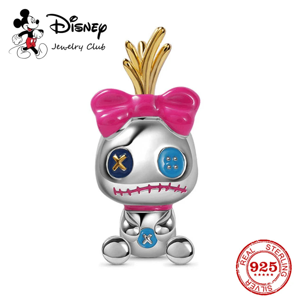 925 Sterling Silver Mickey Minnie Charm Beaded Fit Snake Bracelet DIY Ladies Jewelry