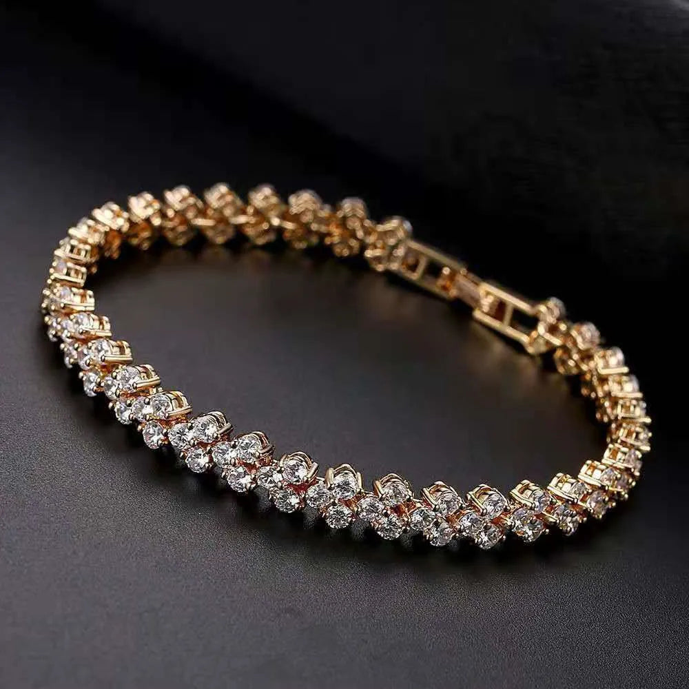 Luxury Roman Crystal Geometric Chain Bracelet for Women with Rhinestone Charm Bangles and Goth Style Jewelry Accessories