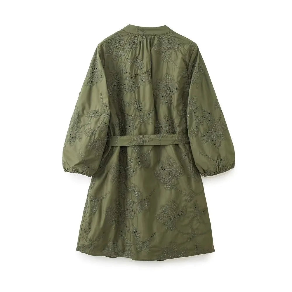 Embroidered Short Dress For Women Elegant Office Casual