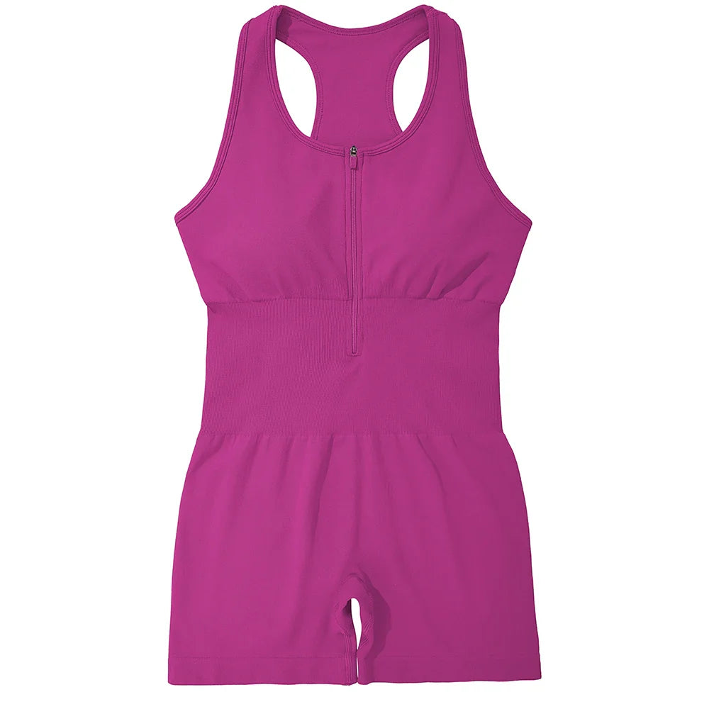 Sleeveless Solid Bodycon Jumpsuit for Women Zipper Front Summer Romper Overalls Fashion Streetwear Sportswear