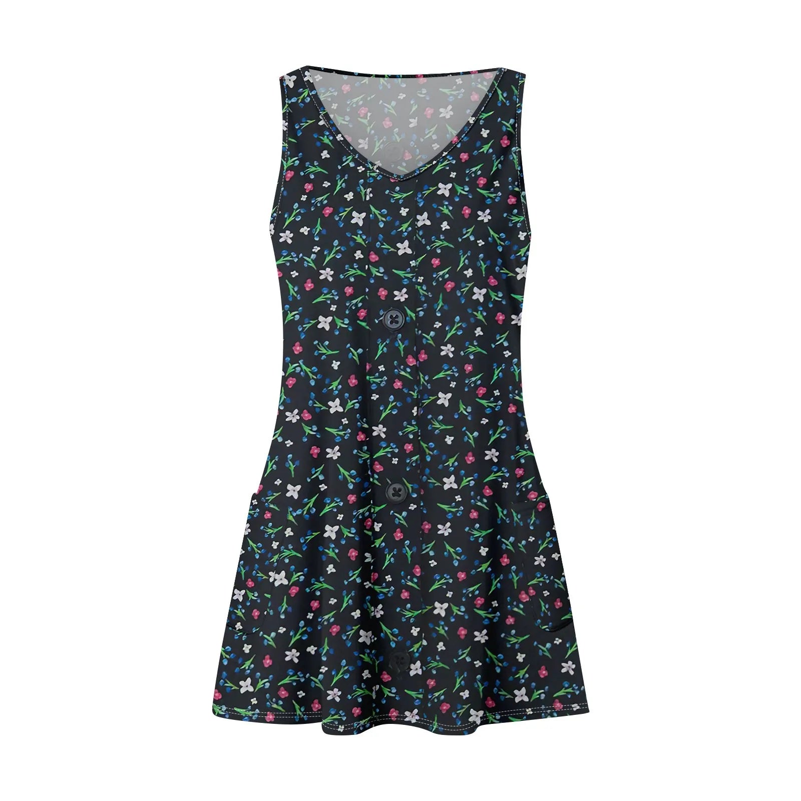 Bohemian Flower Print Beach Dress With Pockets For Women