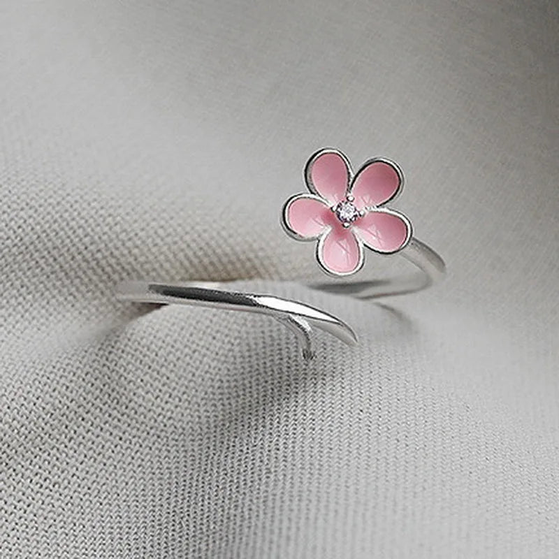 Adjustable Zircon Flower Opening Rings for Women with Cubic Zirconia Cherry Blossom and Tulip Design Wedding Jewelry