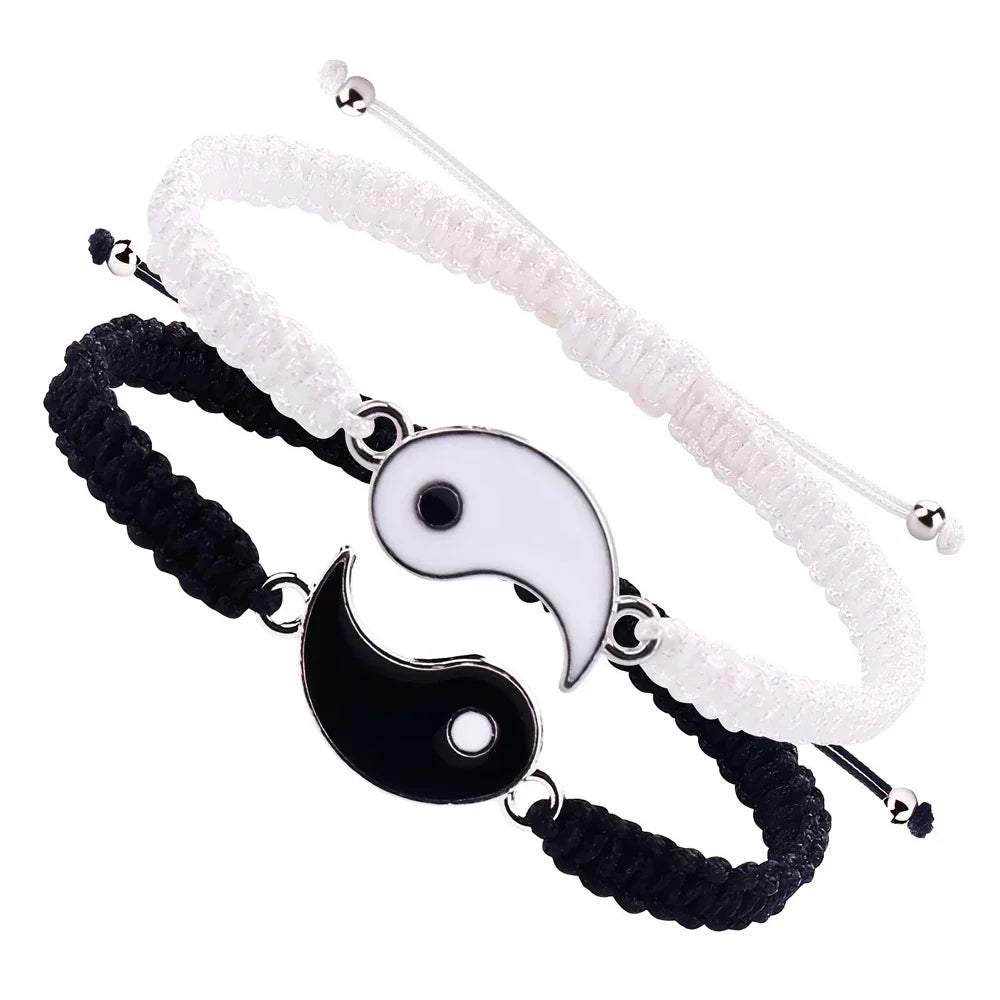 Simple Tai Chi Bagua Yin Yang Adjustable Braided Rope Bracelet Set for Men and Women