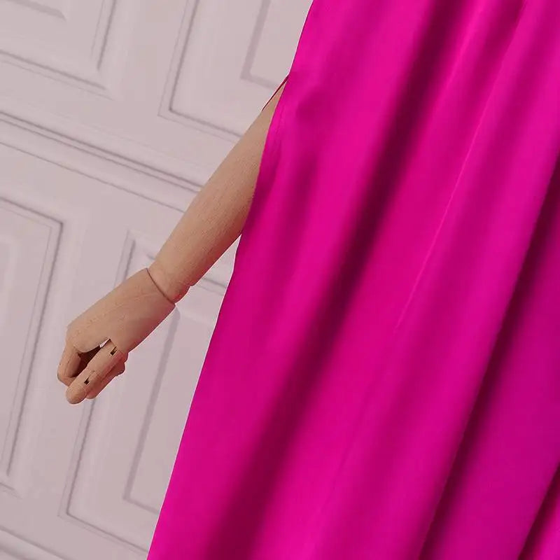 Satin Pleated Evening Dress With Stand Collar Long Sleeve