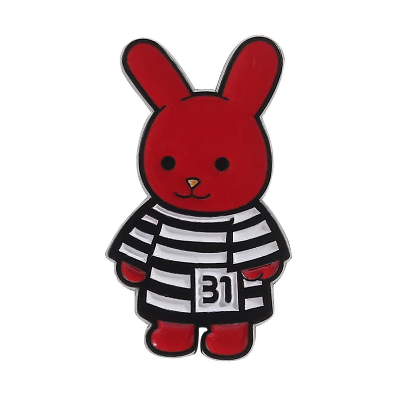 Humorous Anime Character Enamel Pins Red Eared Rabbit Brooch for Backpack and Jewelry Gifts