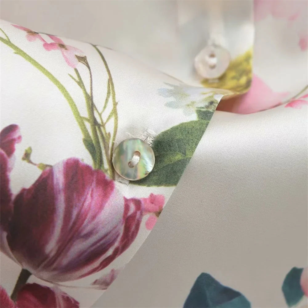 Loose Fit Women's Silk Satin Printed Shirt Versatile Three-Dimensional Slimming Texture for Spring and Summer