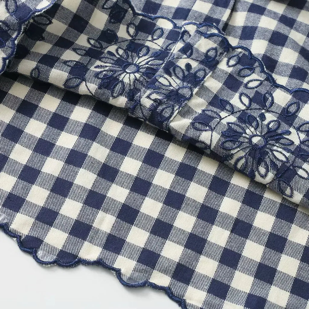 Heavy Embroidered Retro Plaid Shirt with Classic All-Match Design and Vintage Charm