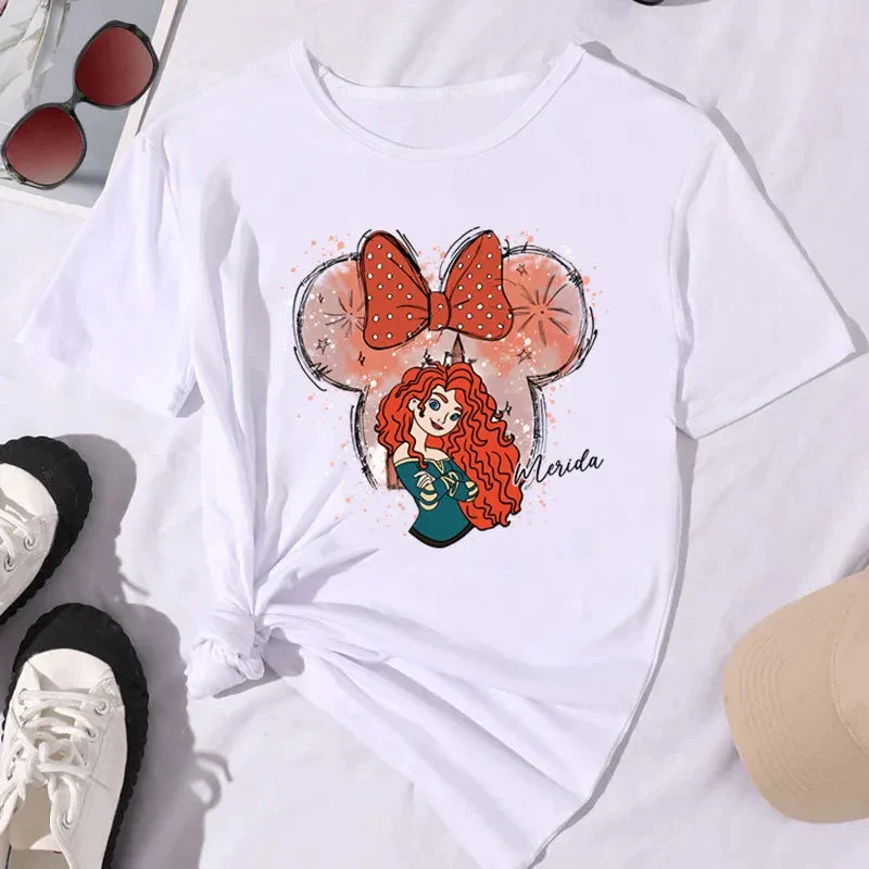 Kawaii Disney Princess Women's Cotton T-Shirt Comfortable Short Sleeve Summer Top