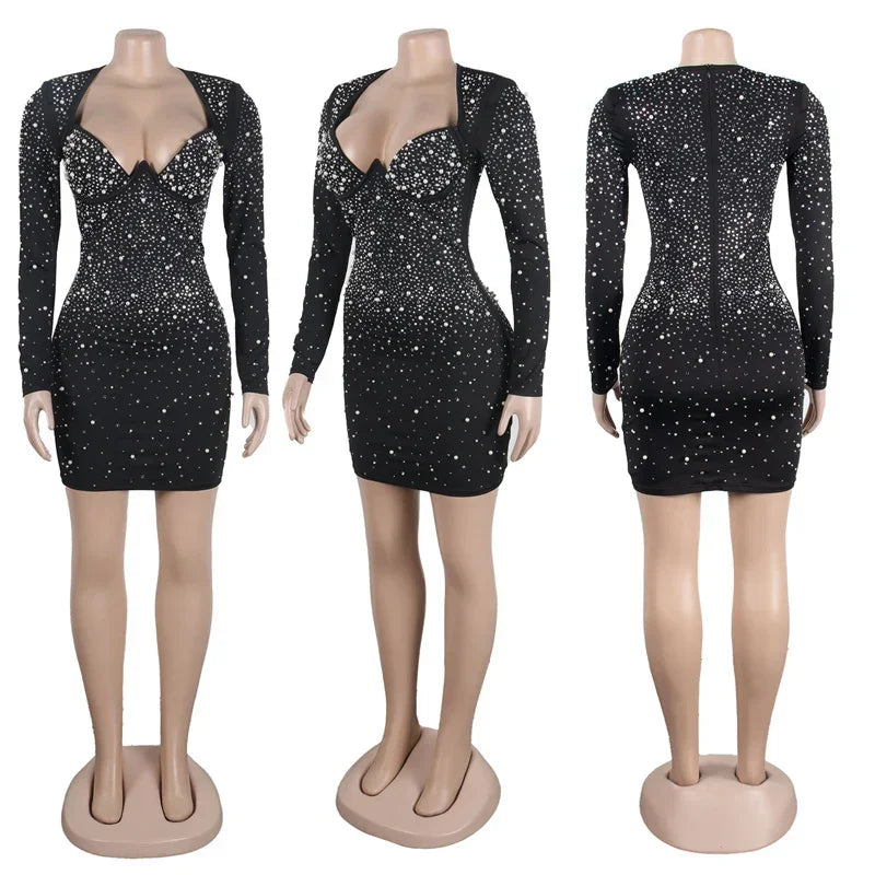 Sequin Rhinestone Bodycon Dress For Party Night Club