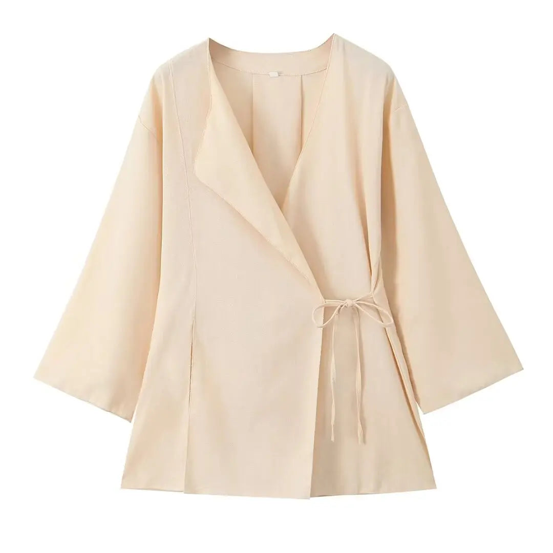 Casual Chic Solid Two Piece Women Set with Long Sleeve Kimono Jacket and Pants Nightwear Suit