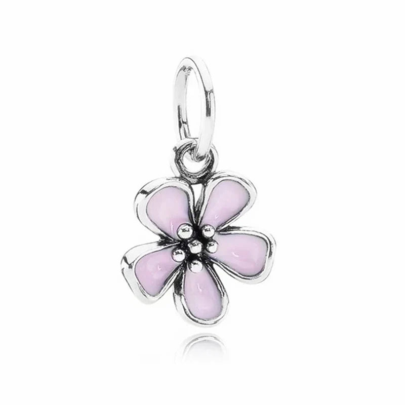 Sparkling Pink Cherry Blossom Daisy Charm Beads for 925 Silver Bracelet DIY Women's Jewelry Gifts