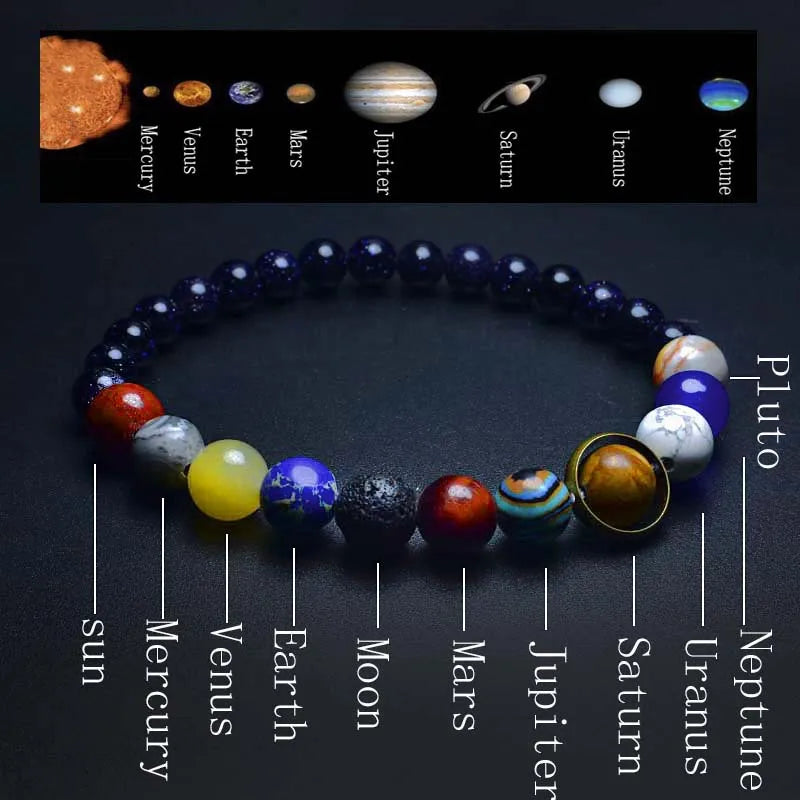 Unique Eight Planets Chakra Bracelet for Men and Women with Natural Volcanic Rock and Lapis Lazuli Beads