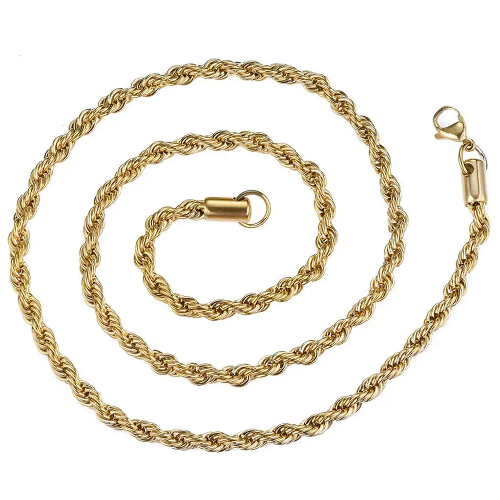 Gold Color Twisted Rope Chain Necklace Stainless Steel Waterproof Choker for Men and Women Fashion Jewelry