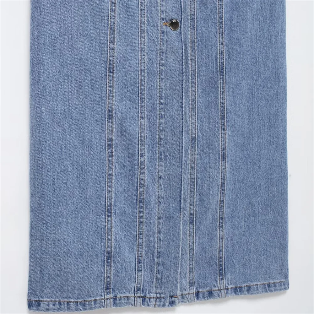 Belted Denim Midi Dress For Women With Cinched Waist