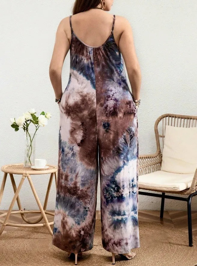 Summer Women's Printed Strap Vest Jumpsuit Casual Loose Fit Pants Stylish Lightweight Outfit