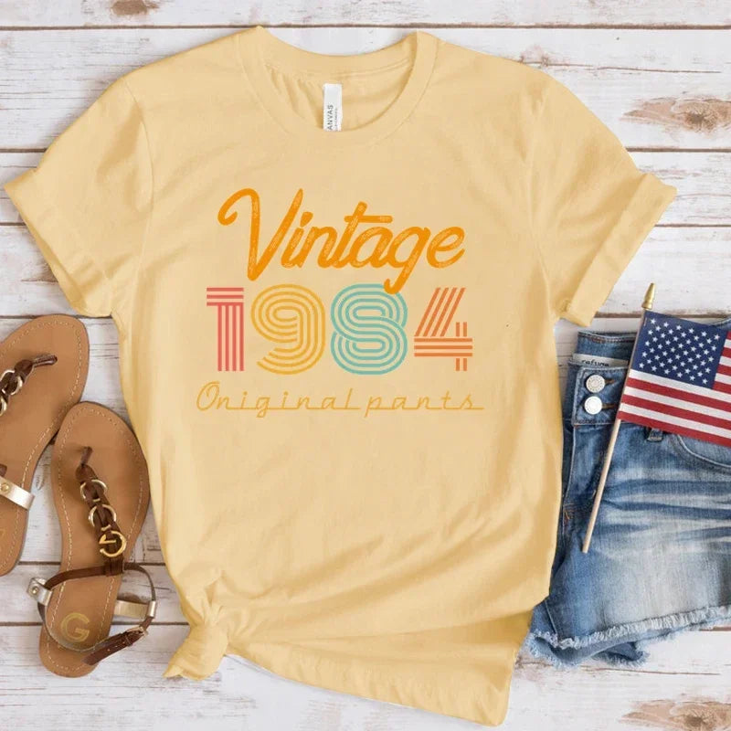 New Vintage 1984 Print T-Shirt for Women Casual Round Neck Summer Tee Loose Fit Short Sleeve