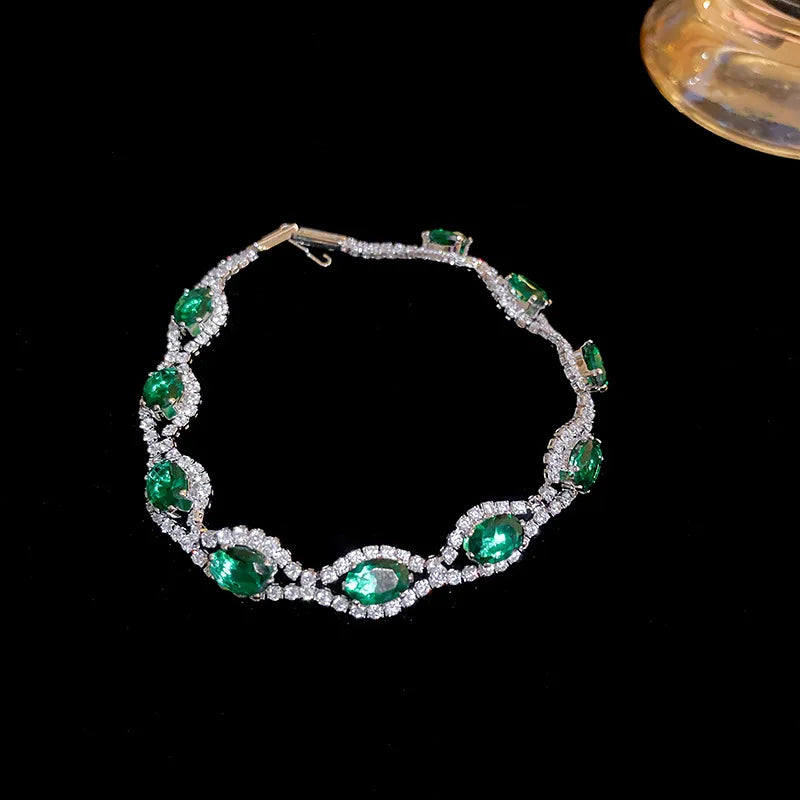 Luxury Green Rhinestone Crystal Bracelet for Women with Gold Color Link Chain - Vintage Geometric Design for Party Wedding or Bridal Jewelry Gifts