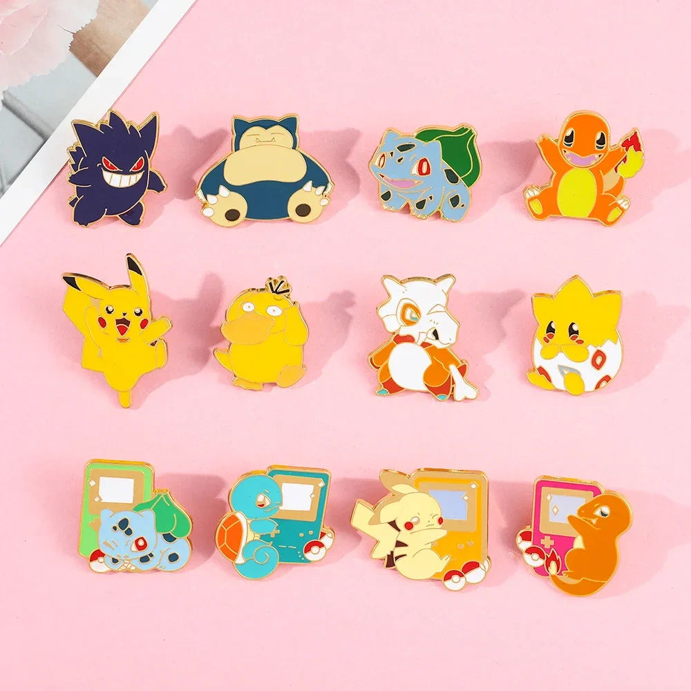 Creative 4 Piece Enamel Brooch Set Featuring Cute Game Console Pikachu Togepi and Charmander Pins for Wallet Backpack and Clothing