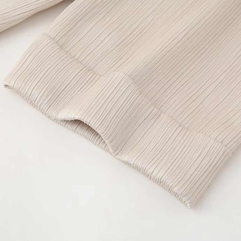 Women's Double Breasted Suit Jacket and Pants Set with Wrinkle Effect for Spring and Summer Fashion