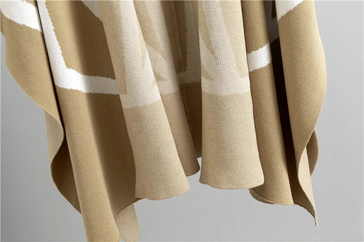 Knitted 3 Piece Set for Women with Stripe Shawl, Half High Neck Full Sleeve Top, and Wide Leg Trousers Stylish Fashion Suit