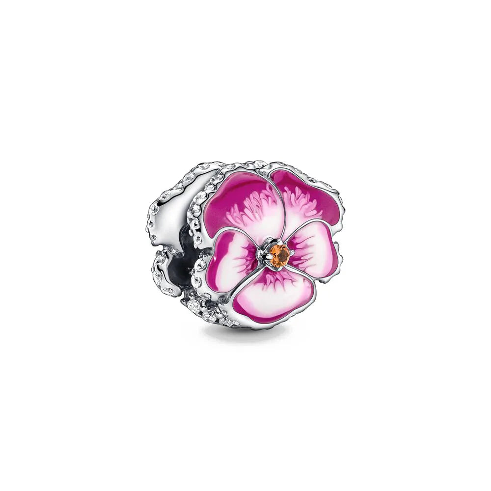 Pink Flower Caterpillar DIY 925 Sterling Silver Bead for Bracelet Bangle Jewelry Accessories