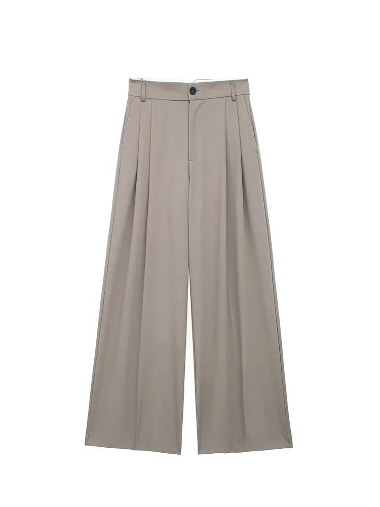 Women's Two-Piece Suit Set with Belt Halter V-Neck Top and High-Waisted Pleated Pants