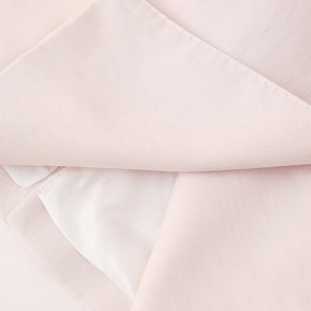 Pink Draping Casual Double Breasted Women's Commuter Suit Coat with Straight Leg Pants