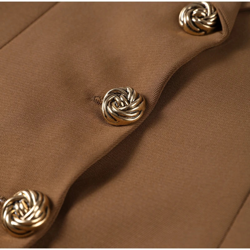 Casual Women Blazer Pants Suit with Slim Lapel Puff Sleeves and Wide Leg Trousers 2 Piece Outfit