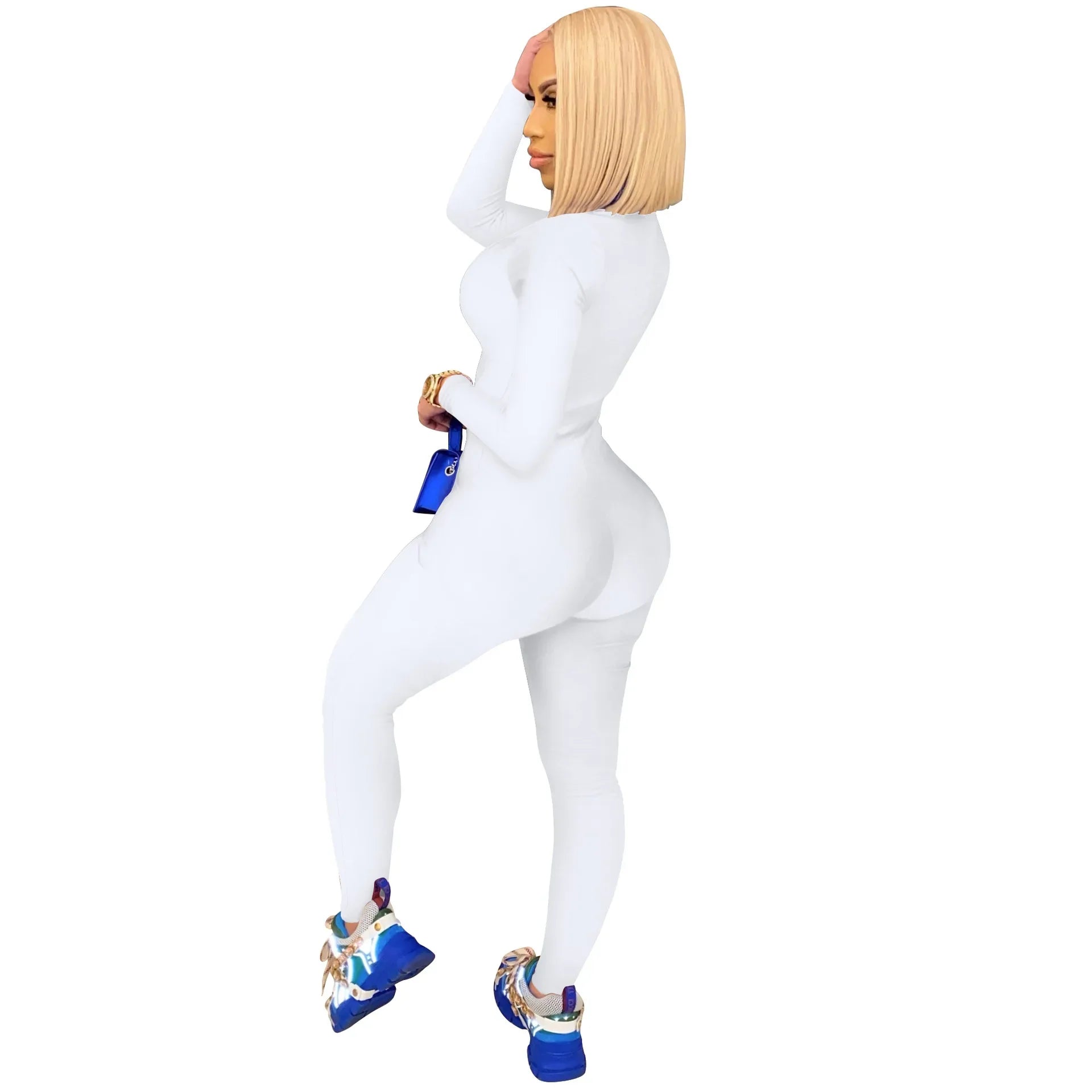 Women's Bodycon Jumpsuit with Zippered Long Sleeve Fit